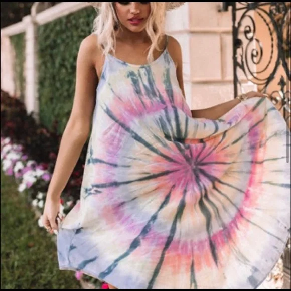Women’s Tie-Dye Midi Dress with Crisscross Back - Pink Multi - Picture 3 of 7